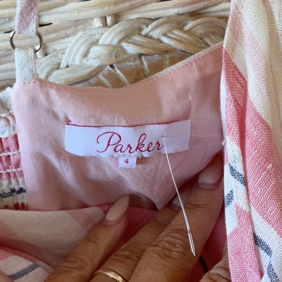 Parker Dany A-line Dress Pink Stripes Spaghetti Straps Front Bow Detail NWOT - Picture 6 of 12